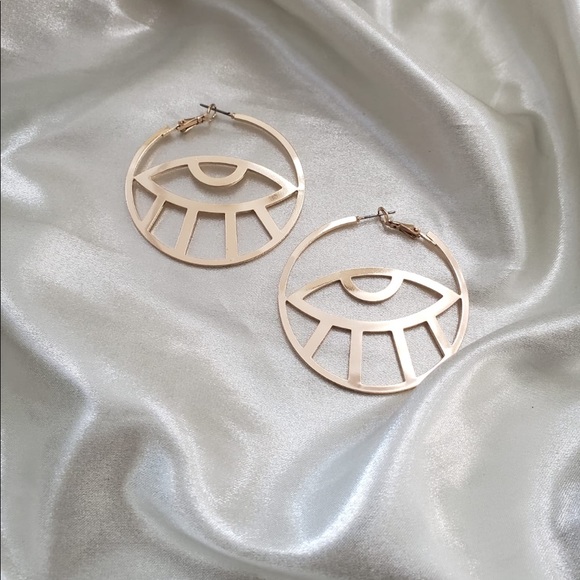 Gold Abstract Evil Eye Earrings - Picture 5 of 6